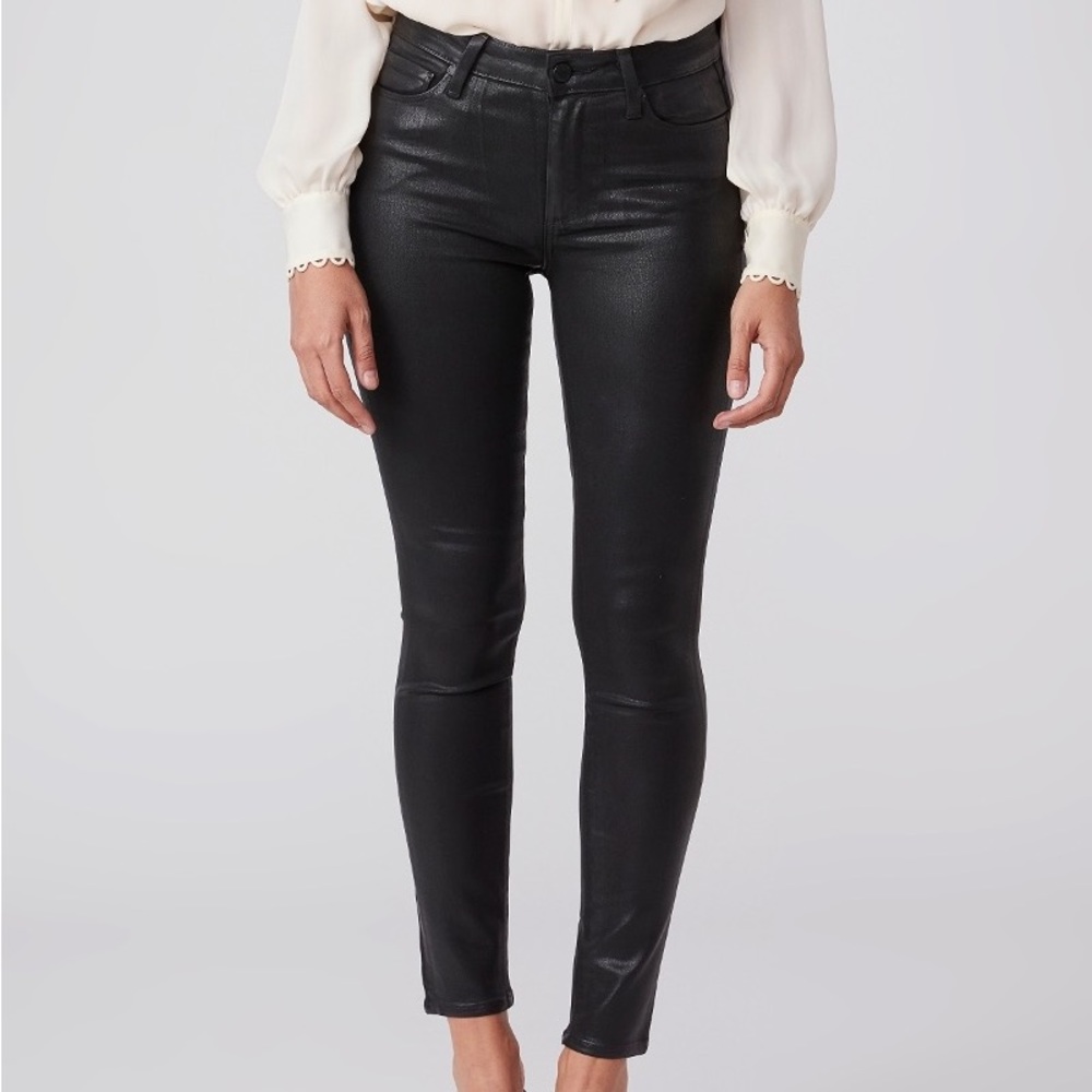 Paige Coated Hoxton Ankle Skinny Jeans in Black Fog Luxe 28”